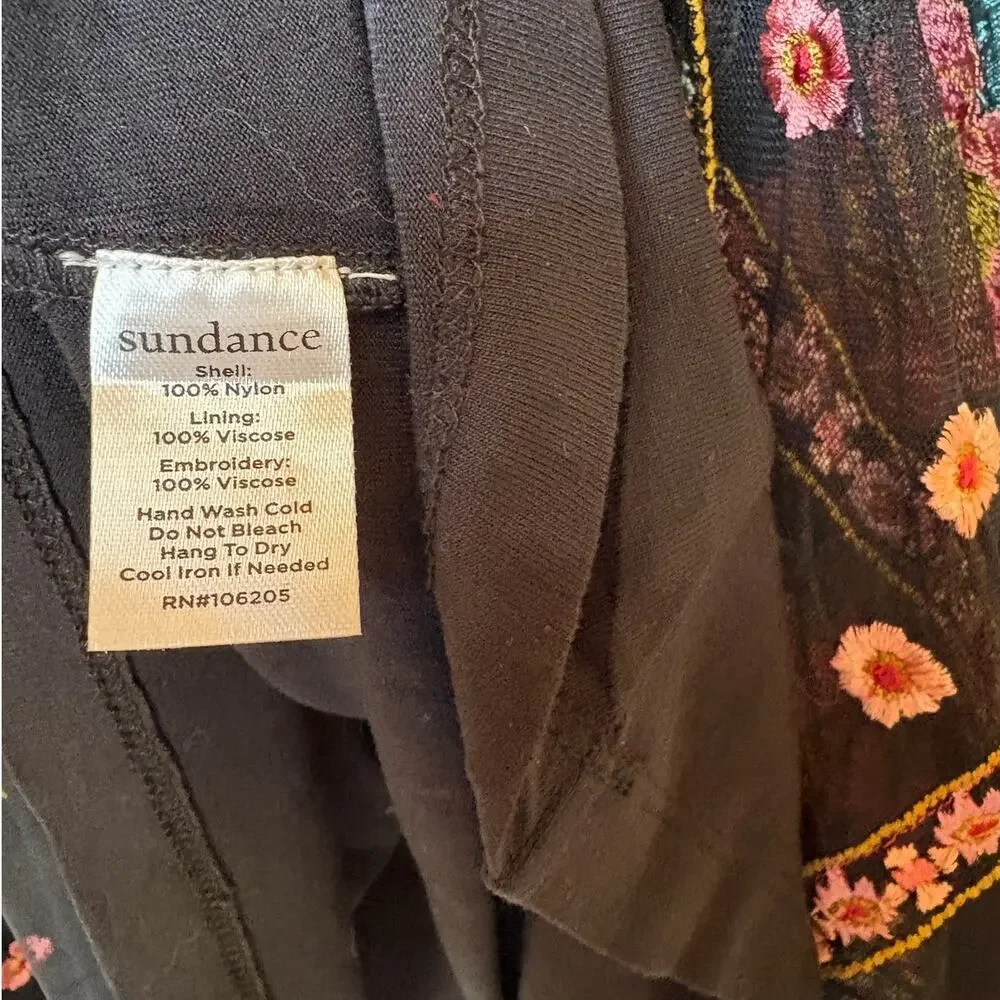 Sundance Roxanna Embroidered Mesh Dress Boho Fall Wedding Cocktail Dress size L